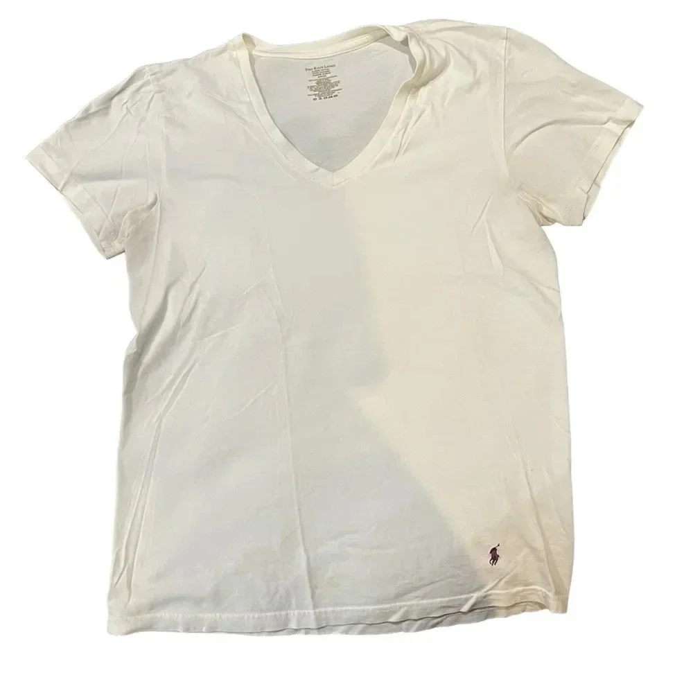 Polo Ralph Lauren‎ Small White V-Neck Short Sleeve T-Shirt/Undershirt